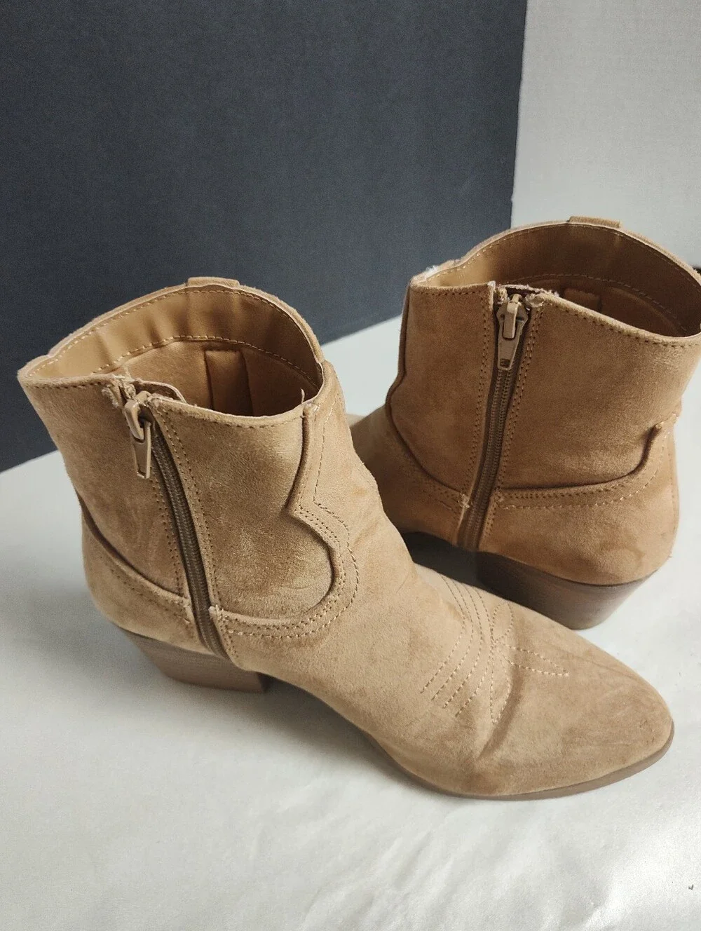 Qupid Tan Faux Suede Women's Ankle Boots - Stylish Western-Inspired Booties